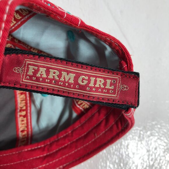 Farm Girl Womens Red Aqua Hat Cap with Rhinestones One Size - Picture 7 of 12